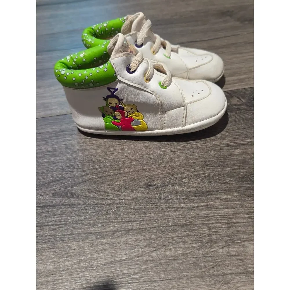 VTG 1999 Y2K Teletubbies White Infant Shoes Sz 4 Tinkie-Winkie Dipsy Lala Po
